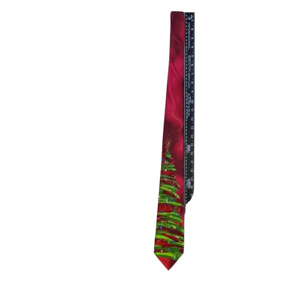 J. Garcia Mens Red & Green Polyester Christmas Tree Pattern Tie Collection 56 - Picture 6 of 7
